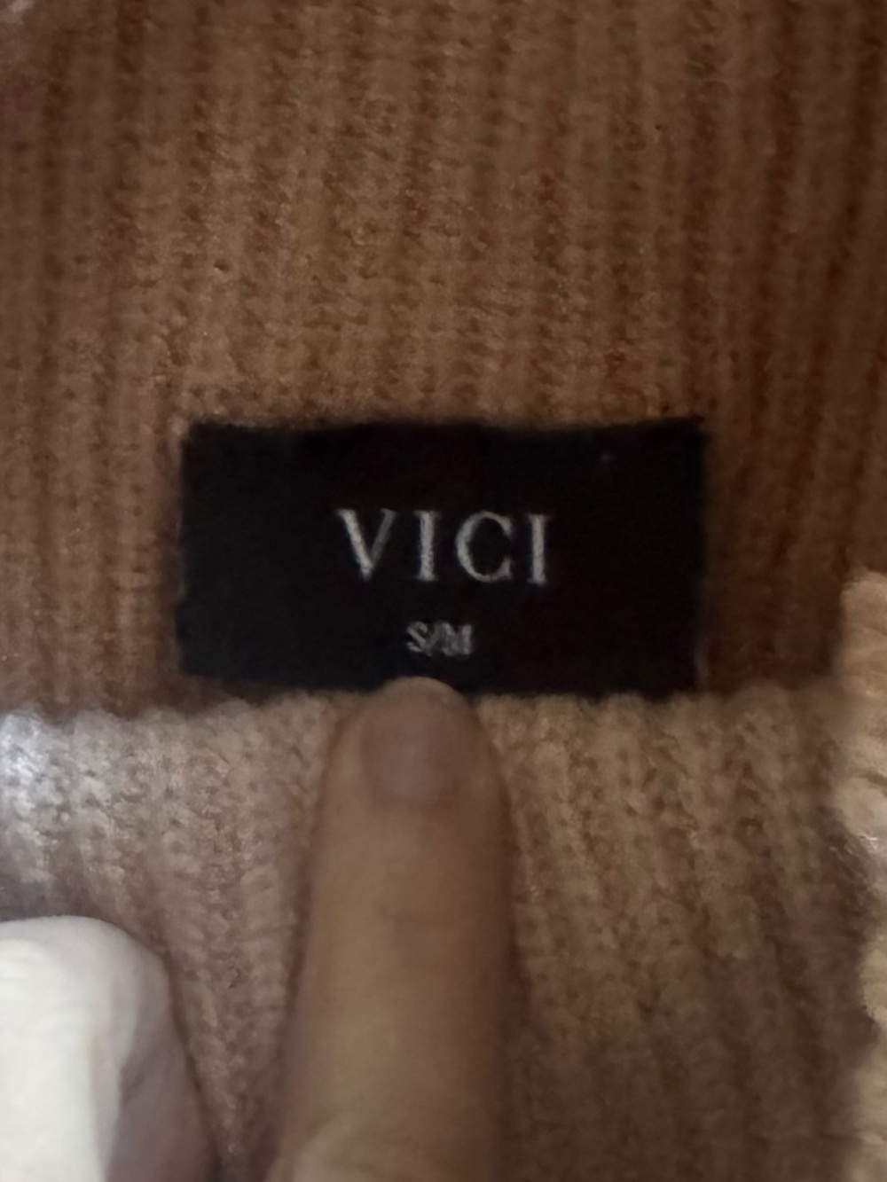 Vici Two-Tone Ribbed Turtleneck Sweater - Brown & Cream, Small/Medium - Picture 7 of 7